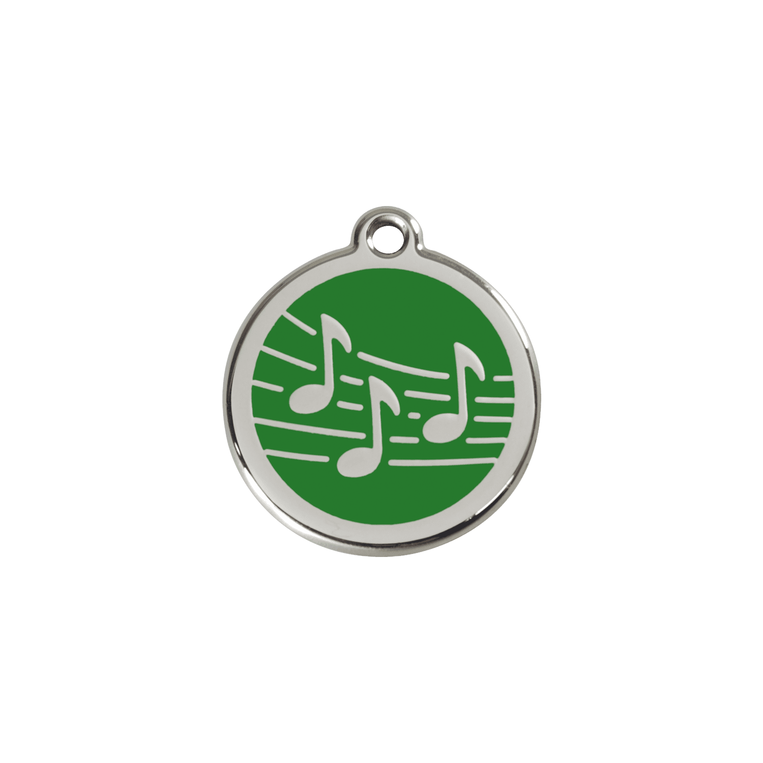 Vue avant - Médaille personnalisée pour chien/chat Red Dingo Émail et acier inoxydable - Motif Musique - Vert - Talla S
