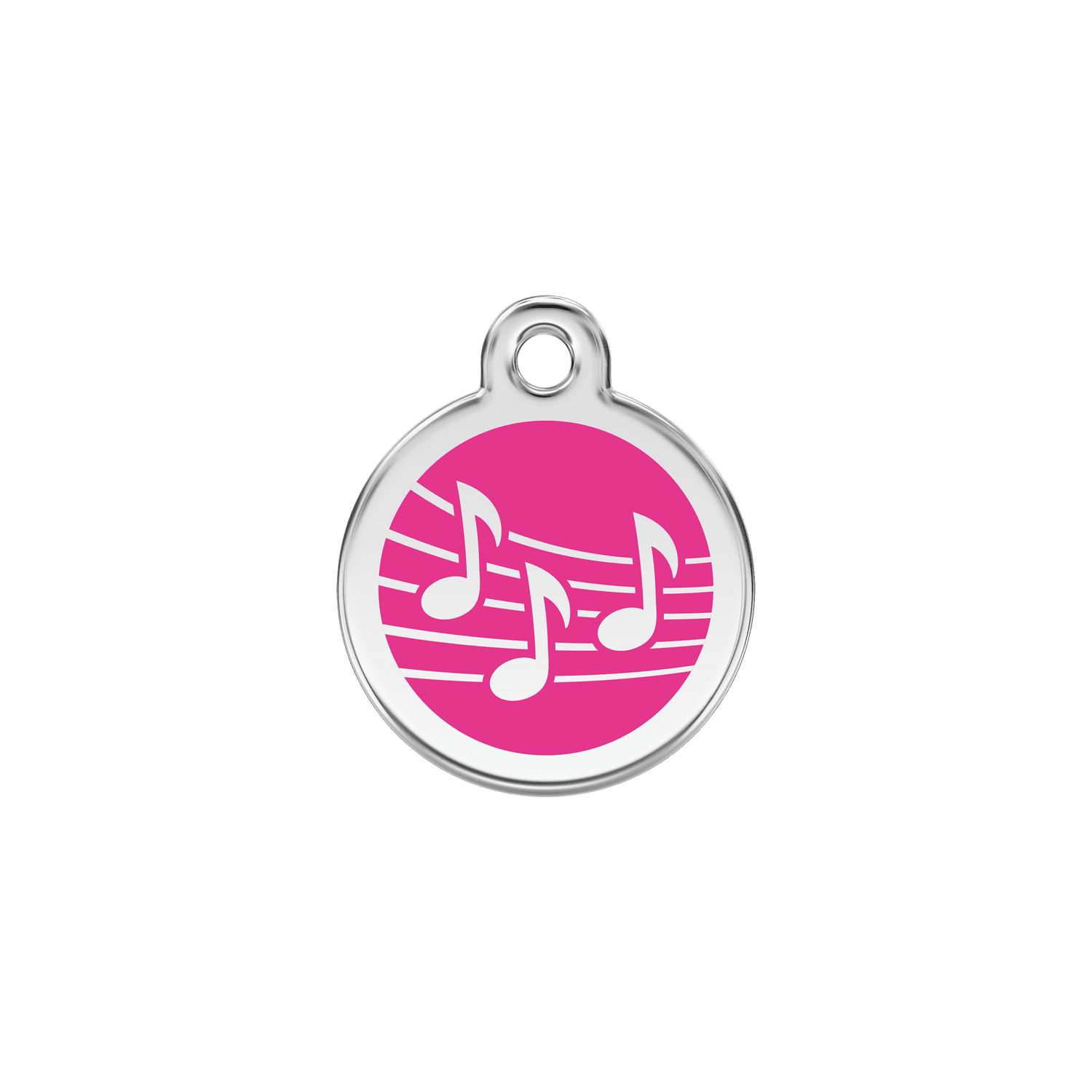 Vue avant - Médaille personnalisée pour chat en émail et acier inoxydable - Red Dingo - Motif musique - Rose vif - Talla S