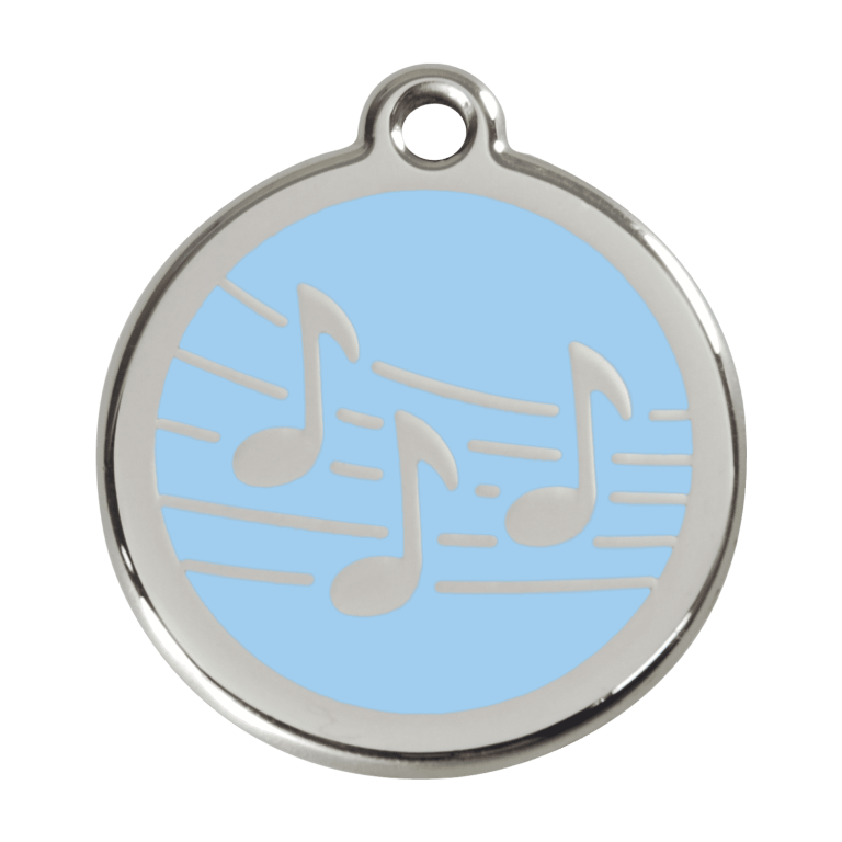 Vue avant - Médaille personnalisée pour chien Red Dingo Émail et acier inoxydable Musique Bleu clair - Talla L