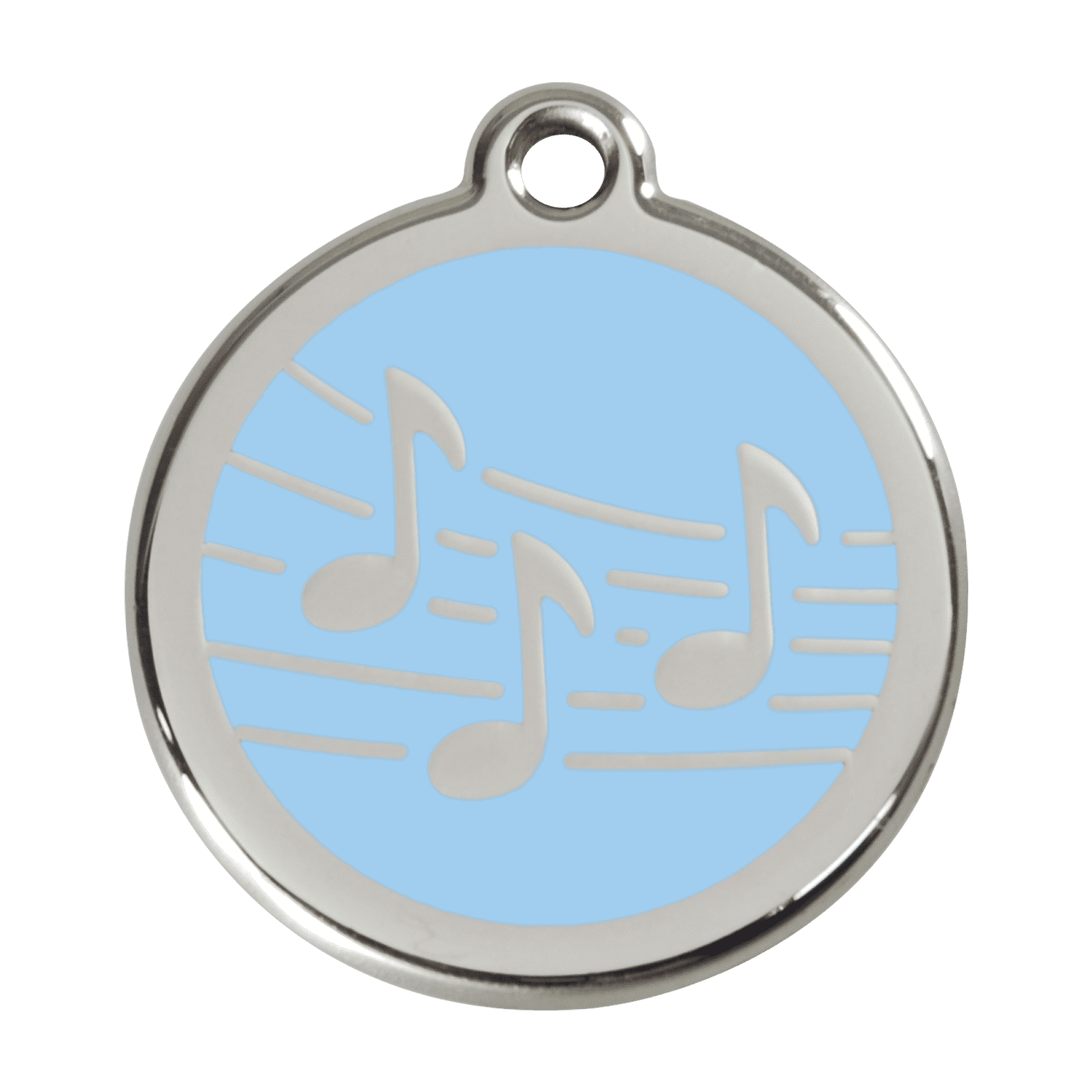 Vue avant - Médaille personnalisée pour chien Red Dingo Émail et acier inoxydable Musique Bleu clair - Talla L