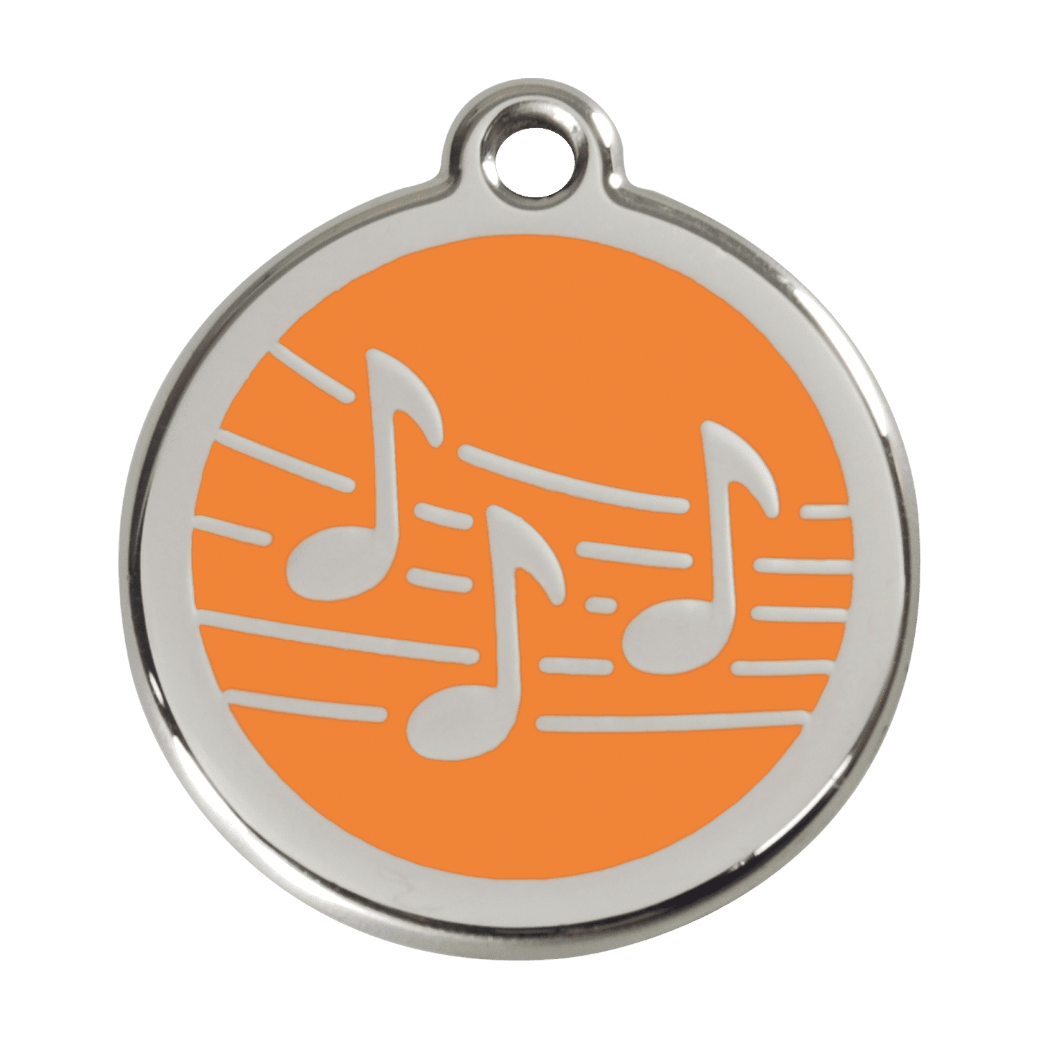 Vue avant - Médaille personnalisable pour chien Red Dingo Émail et acier inoxydable - Motif Musique - Orange - Talla L