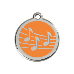 Placa para perro mediana música esmalte naranja y acero inoxidable
