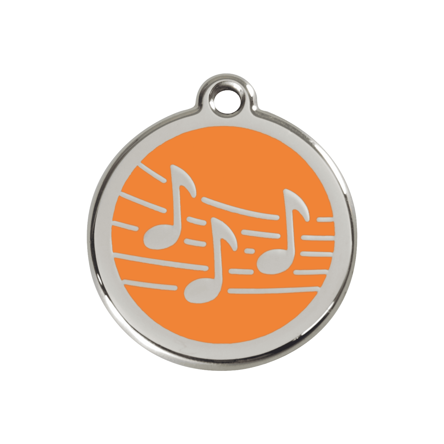 Vue avant - Médaille personnalisée pour chien Red Dingo Émail et acier inoxydable Musique Orange - Talla M