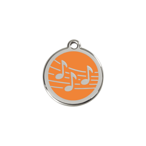 Placa para gato Música S en esmalte naranja y acero inoxidable
