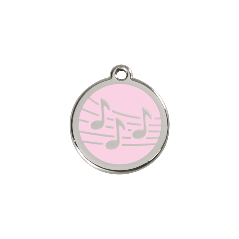 Vue avant - Médaille personnalisée Red Dingo Émail et acier inoxydable - Motif Musique - Rose - Talla S