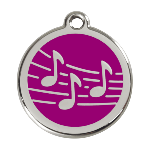 Placa para perro grande música en esmalte violeta y acero inoxidable