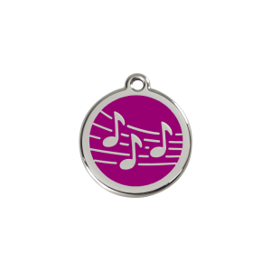 Placa para gato pequeña música en esmalte violeta y acero inoxidable