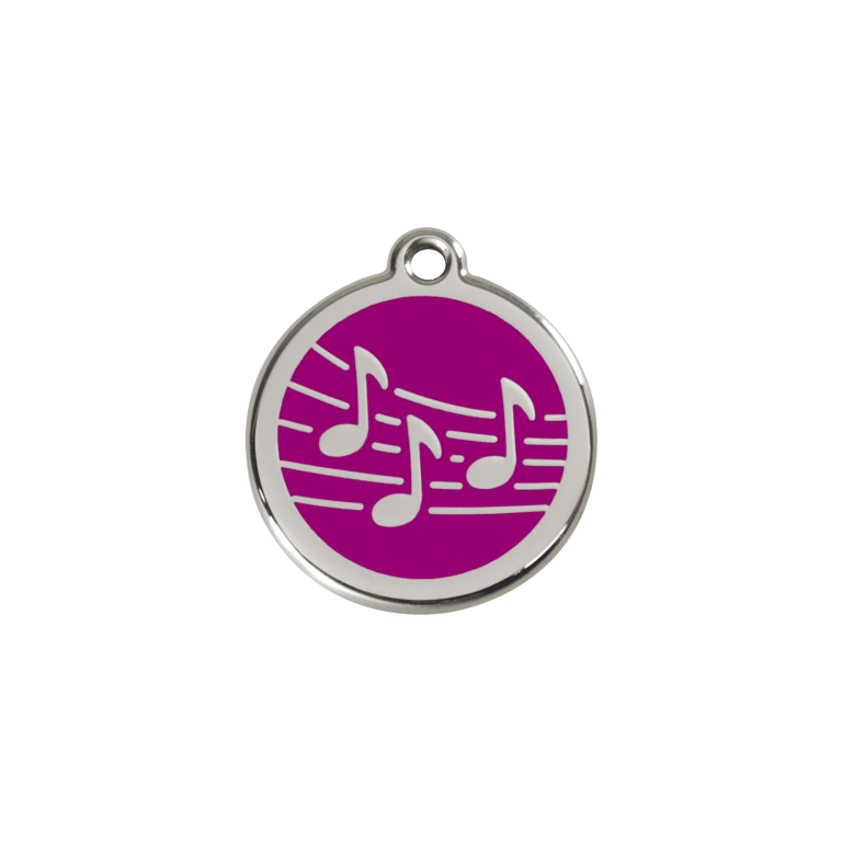 Vue avant - Médaille personnalisée pour chien/chat Red Dingo Émail/Acier inoxydable - Motif Musique - Violet - Talla S