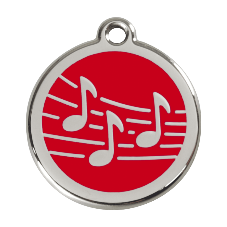 Vue avant - Médaille personnalisée pour chien Red Dingo Émail et acier inoxydable Musique Rouge - Talla L