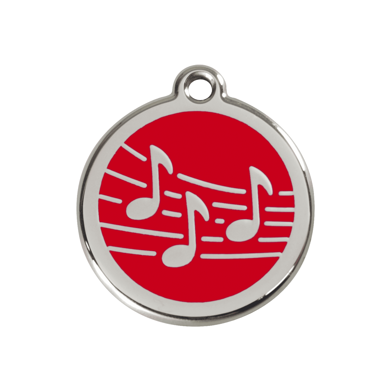 Vue avant - Médaille personnalisée pour chien Red Dingo Émail et acier inoxydable - Motif Musique - Rouge - Talla M