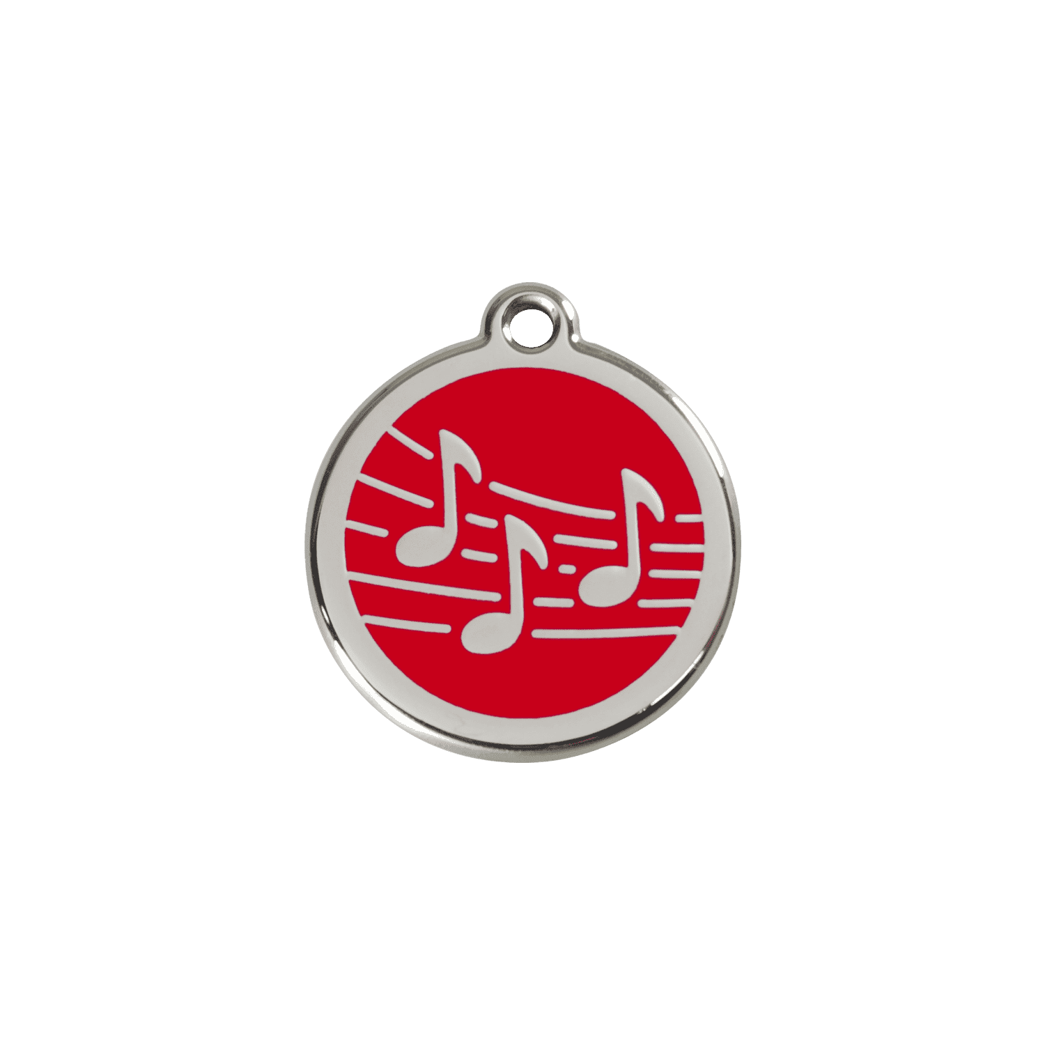 Vue avant - Médaille personnalisée pour chien/chat Red Dingo Émail et acier inoxydable - Motif Musique - Rouge - Talla S