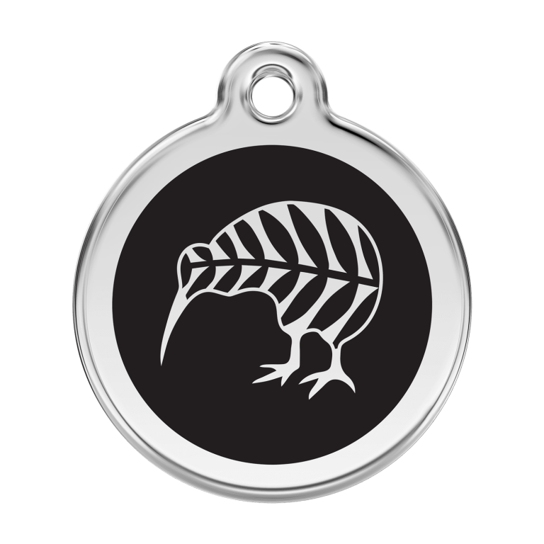 Vue avant - Médaille personnalisée Red Dingo Émail et acier inoxydable kiwi noir - Talla L pour chien