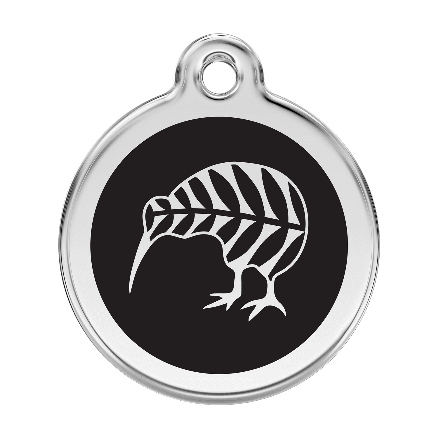 Vue avant - Médaille personnalisée Red Dingo Émail et acier inoxydable kiwi noir - Talla L pour chien
