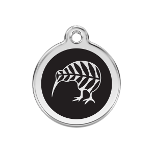 Placa para perro mediana negro kiwi en esmalte y acero inoxidable