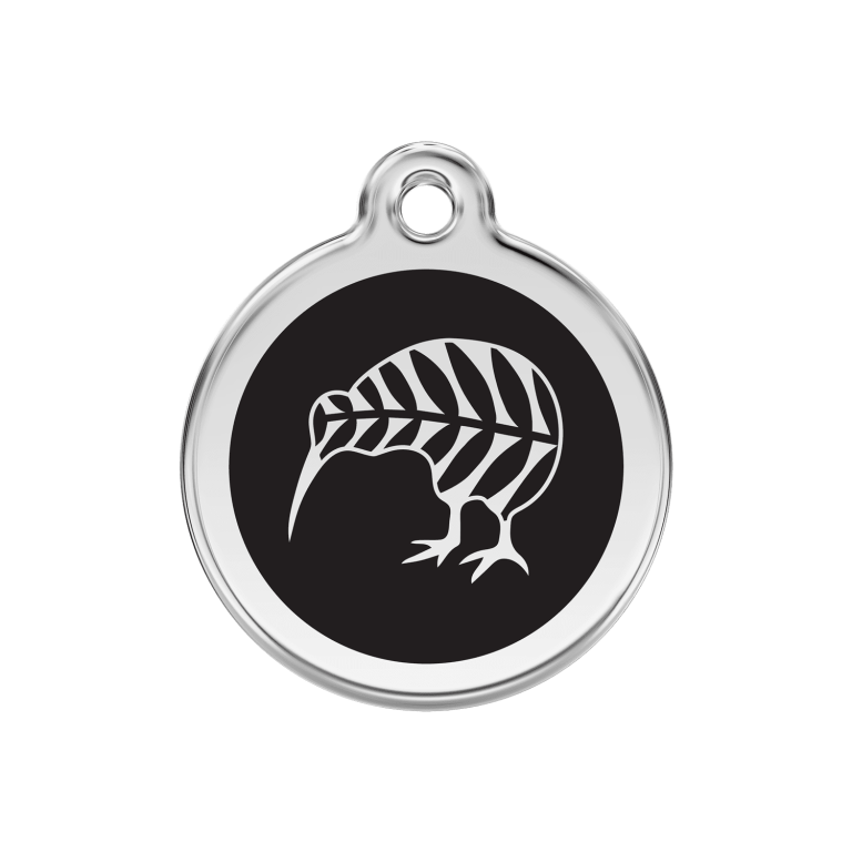 Vue avant - Médaille personnalisée pour chien Red Dingo Émail et acier inoxydable kiwi noir - Talla M