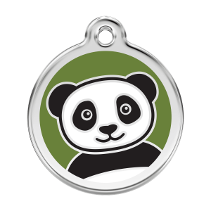 Placa para perro grande Panda verde en esmalte y acero inoxidable