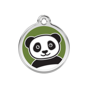 Placa para perro mediana panda verde en esmalte y acero inoxidable