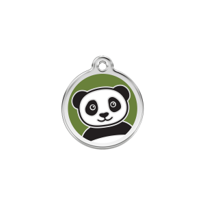 Placa para gato Panda verde en esmalte y acero inoxidable pequeña