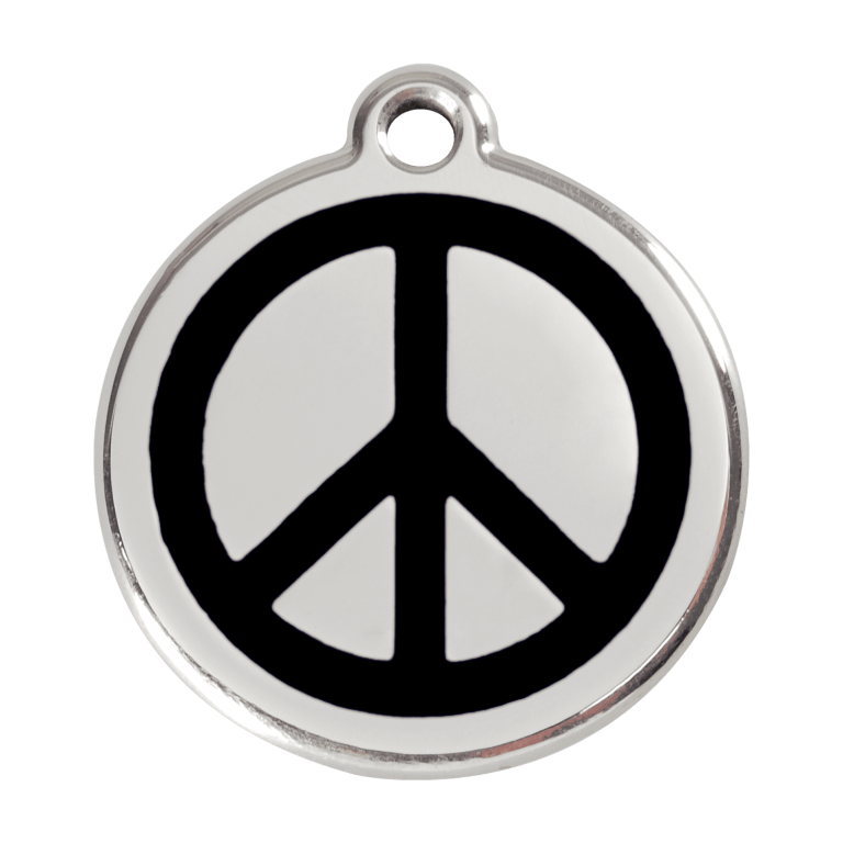 Vue avant - Médaille personnalisable pour chien ou chat - Red Dingo Émail et acier inoxydable - Motif Paix - Noir - Talla L
