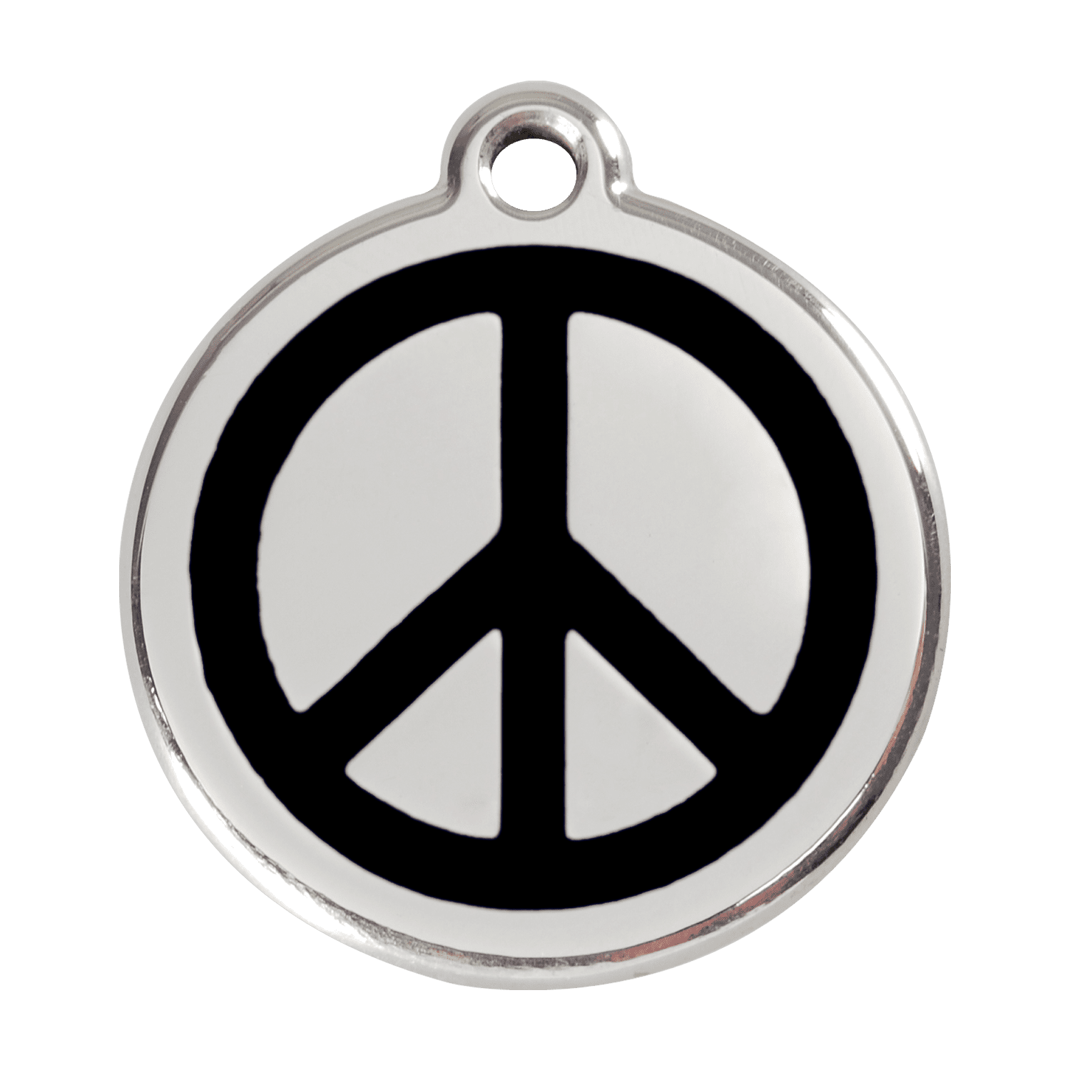 Vue avant - Médaille personnalisable pour chien ou chat - Red Dingo Émail et acier inoxydable - Motif Paix - Noir - Talla L