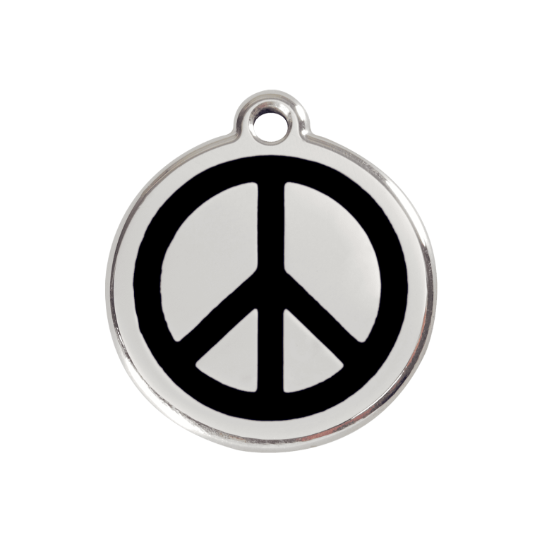 Vue avant - Médaille personnalisée pour chien Red Dingo Émail et acier inoxydable - Motif Paix - Noir - Talla M