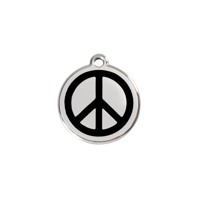 Vue avant - Médaille personnalisable en émail et acier inoxydable pour chat - Design Paix - Noir - Talla S - Red Dingo