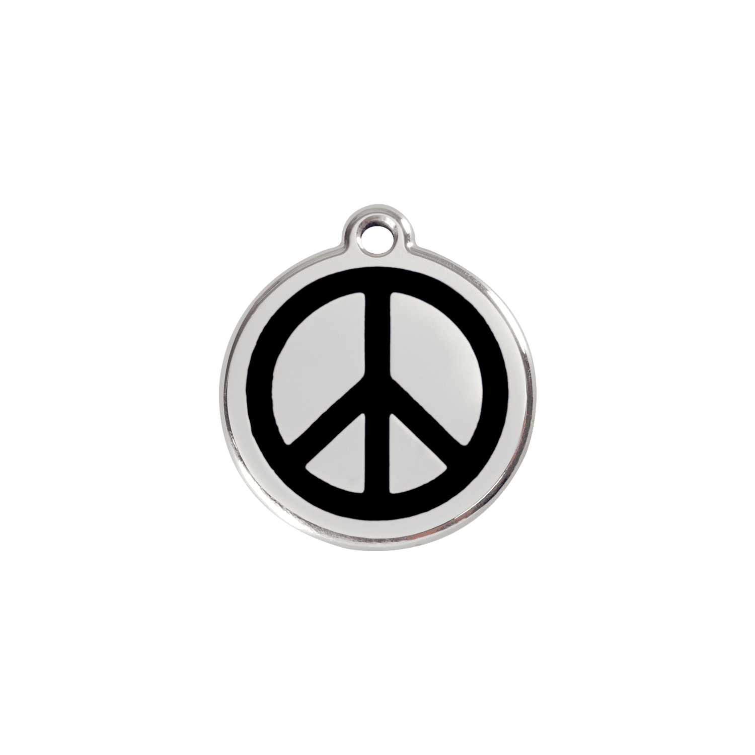 Vue avant - Médaille personnalisable en émail et acier inoxydable pour chat - Design Paix - Noir - Talla S - Red Dingo