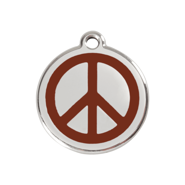 Vue avant - Médaille personnalisée pour chien Red Dingo Émail et acier inoxydable - Motif Paix - Brun - Talla M