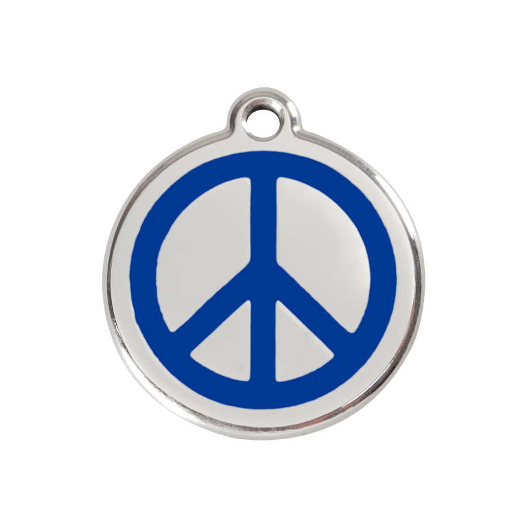 Vue avant - Médaille personnalisée pour chien Red Dingo Émail et acier inoxydable - Motif Paix - Bleu foncé - Talla M