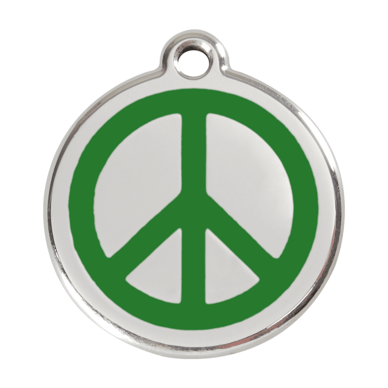 Vue avant - Médaille personnalisée pour chien Red Dingo Émail et acier inoxydable - Motif Paix - Vert - Talla L