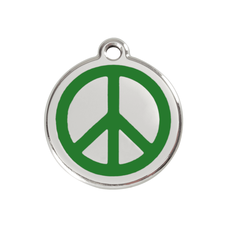 Vue avant - Médaille personnalisée pour chien ou chat - Red Dingo Émail et acier inoxydable - Motif Paix - Vert - Talla M
