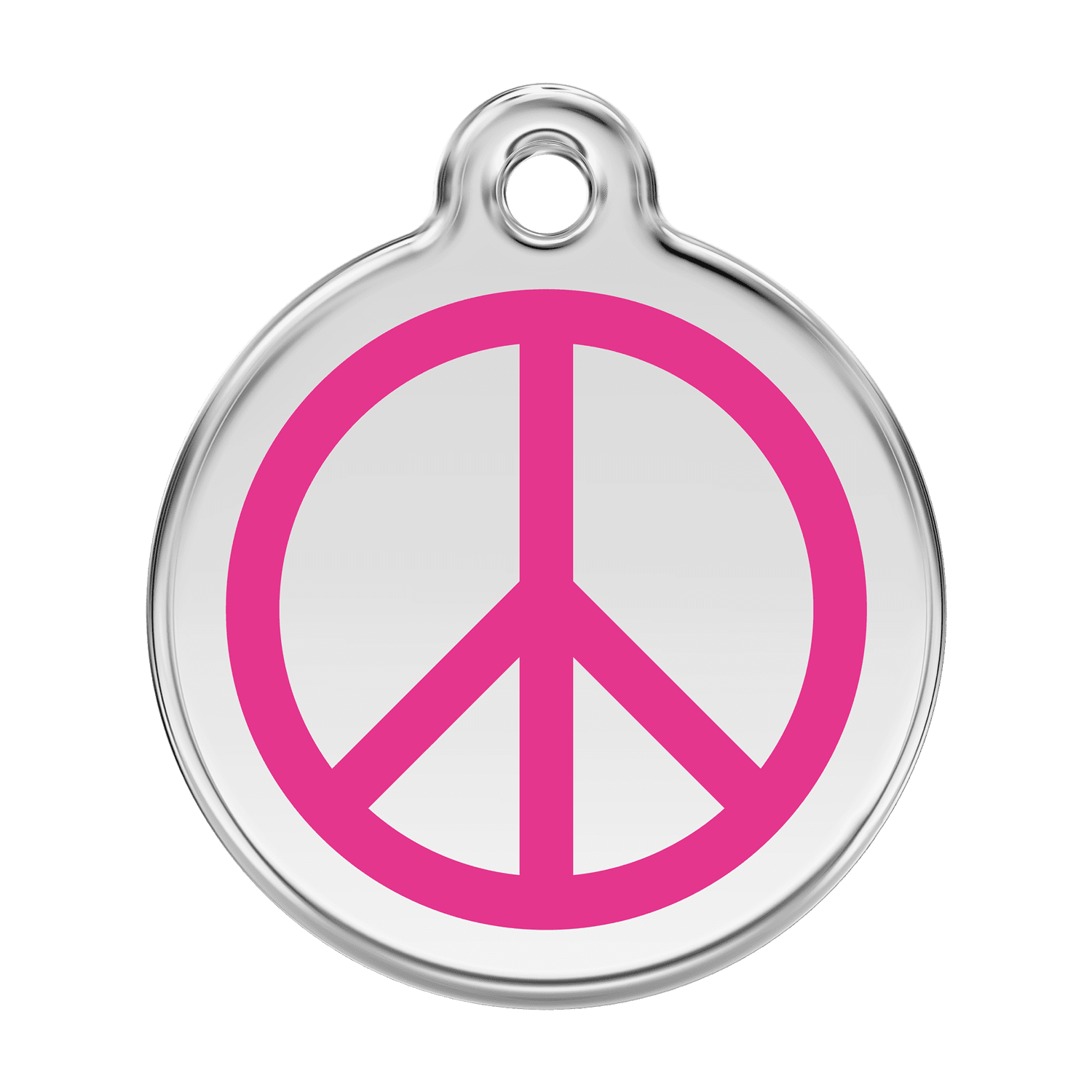 Vue avant - Médaille personnalisée pour chien Red Dingo Émail et acier inoxydable - Motif Paix - Rose vif - Talla L