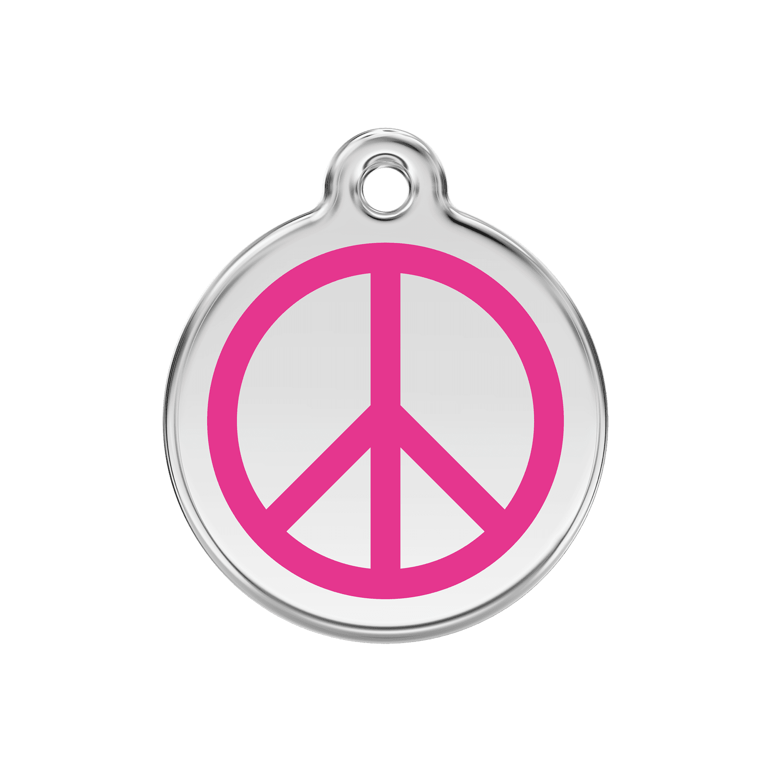 Vue avant - Médaille personnalisée pour chien - Red Dingo Émail et acier inoxydable - Motif Paix - Rose vif - Talla M