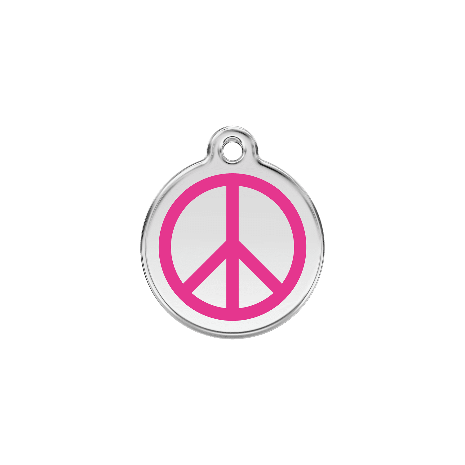 Vue avant - Médaille personnalisée pour chat en émail et acier inoxydable - Red Dingo - Motif Paix - Rose vif - Talla S