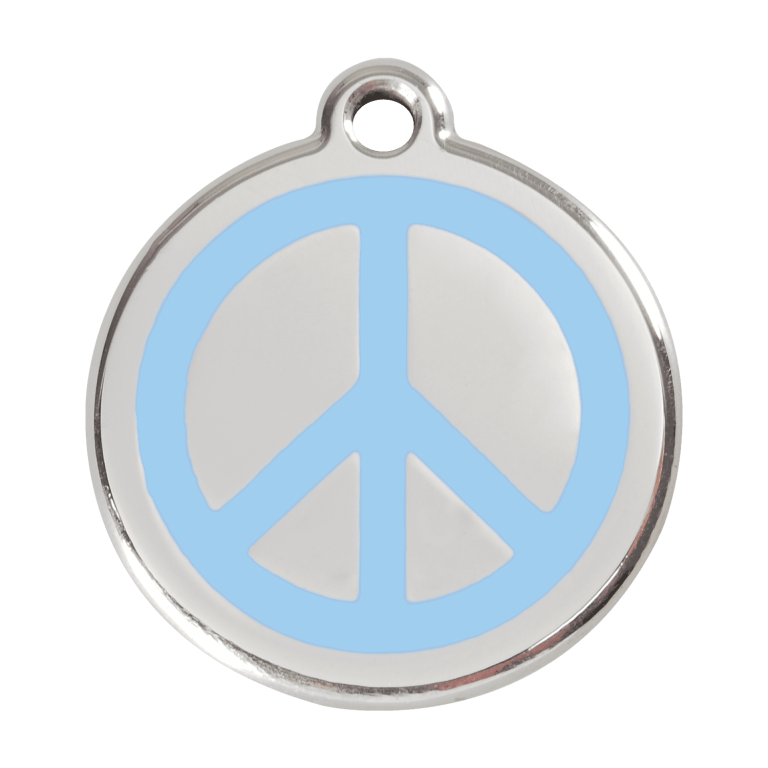 Vue avant - Médaille personnalisée pour chien - Red Dingo Émail et acier inoxydable - Motif Paix - Bleu clair - Talla L