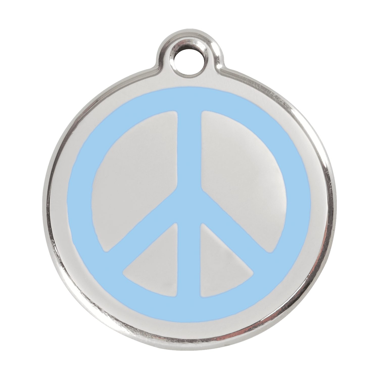 Vue avant - Médaille personnalisée pour chien - Red Dingo Émail et acier inoxydable - Motif Paix - Bleu clair - Talla L