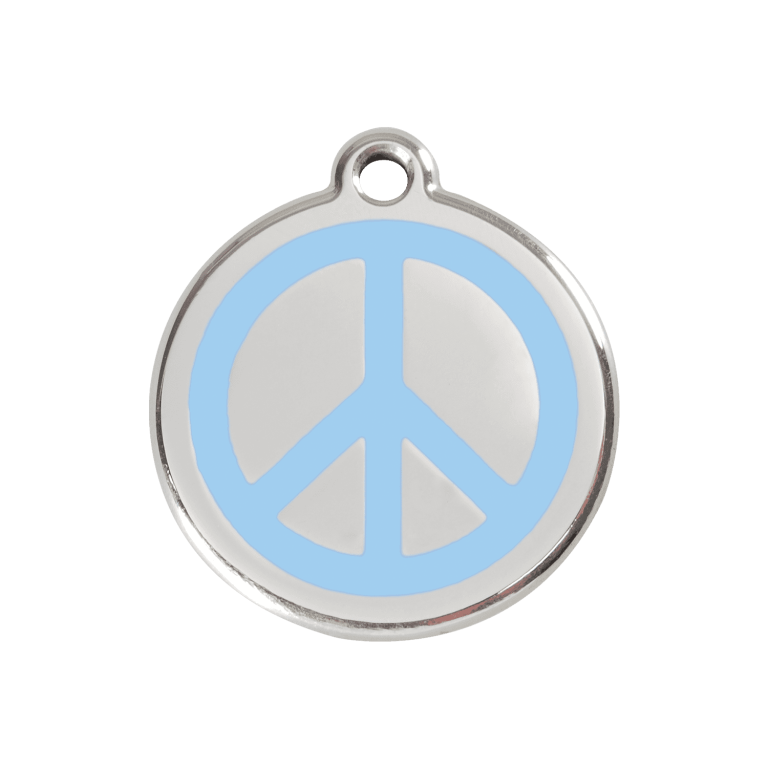 Vue avant - Médaille personnalisée pour chien Red Dingo Émail et acier inoxydable - Motif Paix - Bleu clair - Talla M