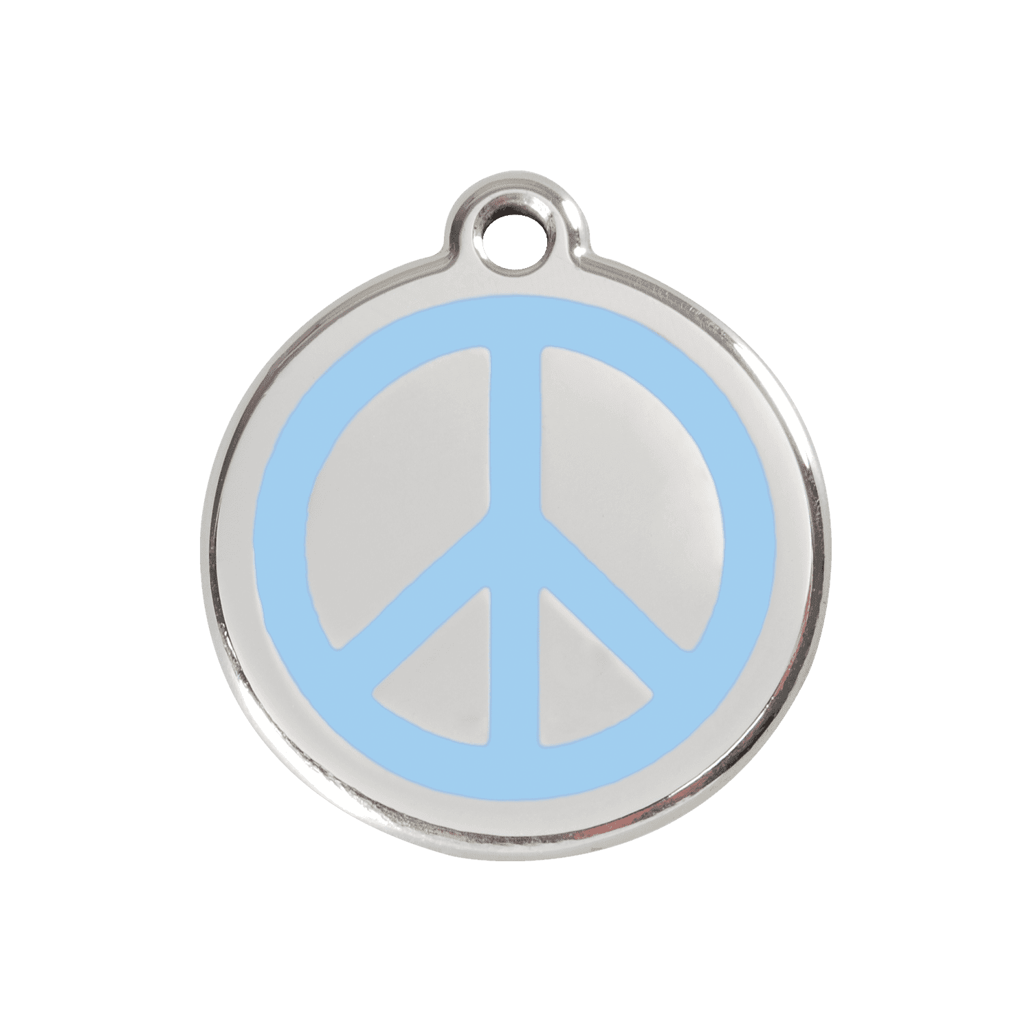 Vue avant - Médaille personnalisée pour chien Red Dingo Émail et acier inoxydable - Motif Paix - Bleu clair - Talla M