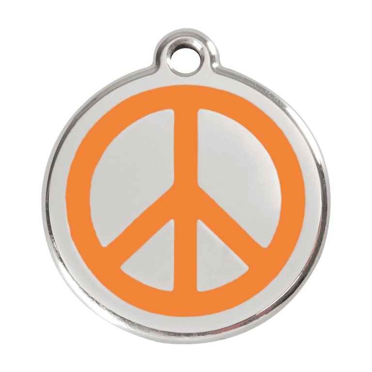 Vue avant - Médaille personnalisable en émail et acier inoxydable - Motif Paix - Orange - Talla L - Red Dingo