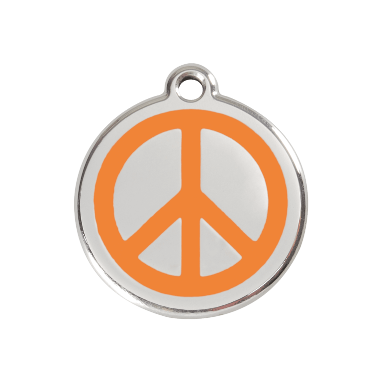 Vue avant - Médaille personnalisée pour chien Red Dingo Émail et acier inoxydable - Motif Paix - Orange - Talla M
