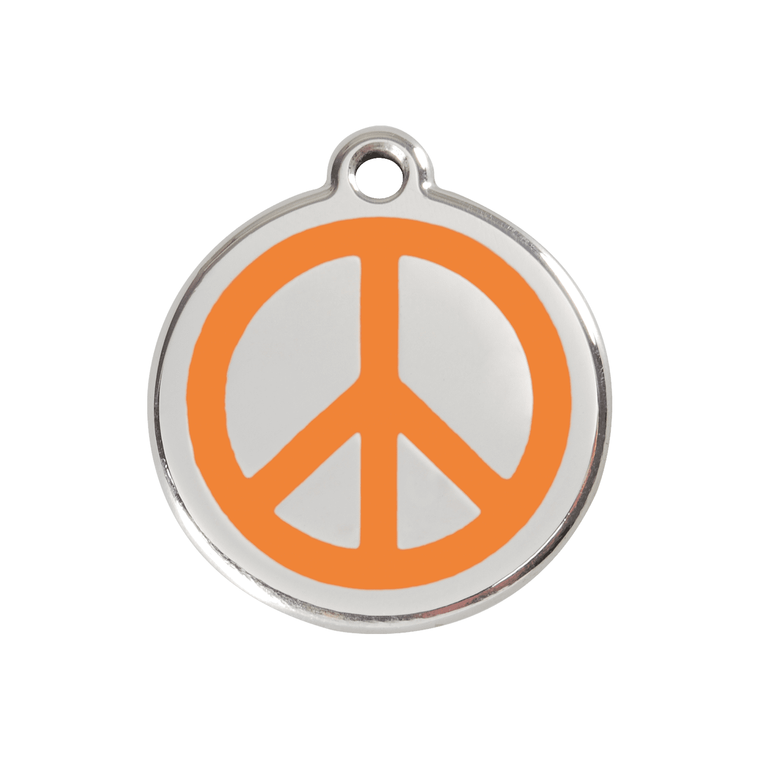 Vue avant - Médaille personnalisée pour chien Red Dingo Émail et acier inoxydable - Motif Paix - Orange - Talla M