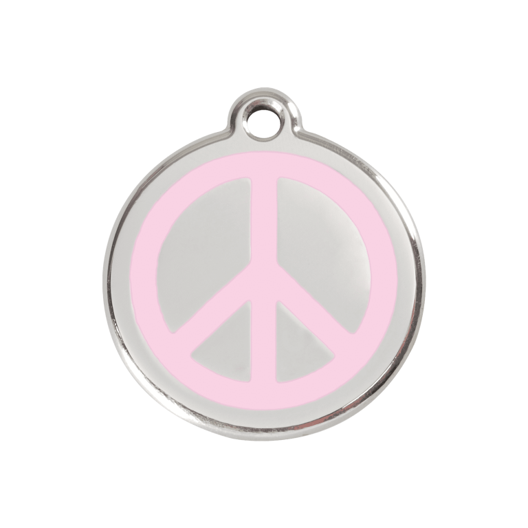 Vue avant - Médaille personnalisée pour chien/chat Red Dingo Émail/Acier inoxydable - Motif Paix - Rose - Talla M
