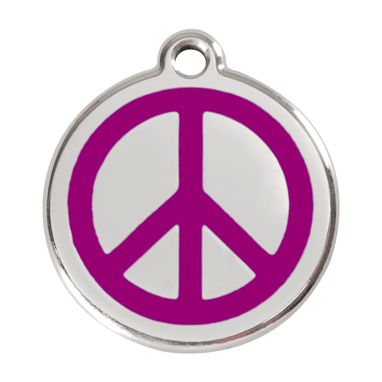 Vue avant - Médaille personnalisée pour chien - Red Dingo Émail et acier inoxydable - Motif Paix - Violet - Talla L