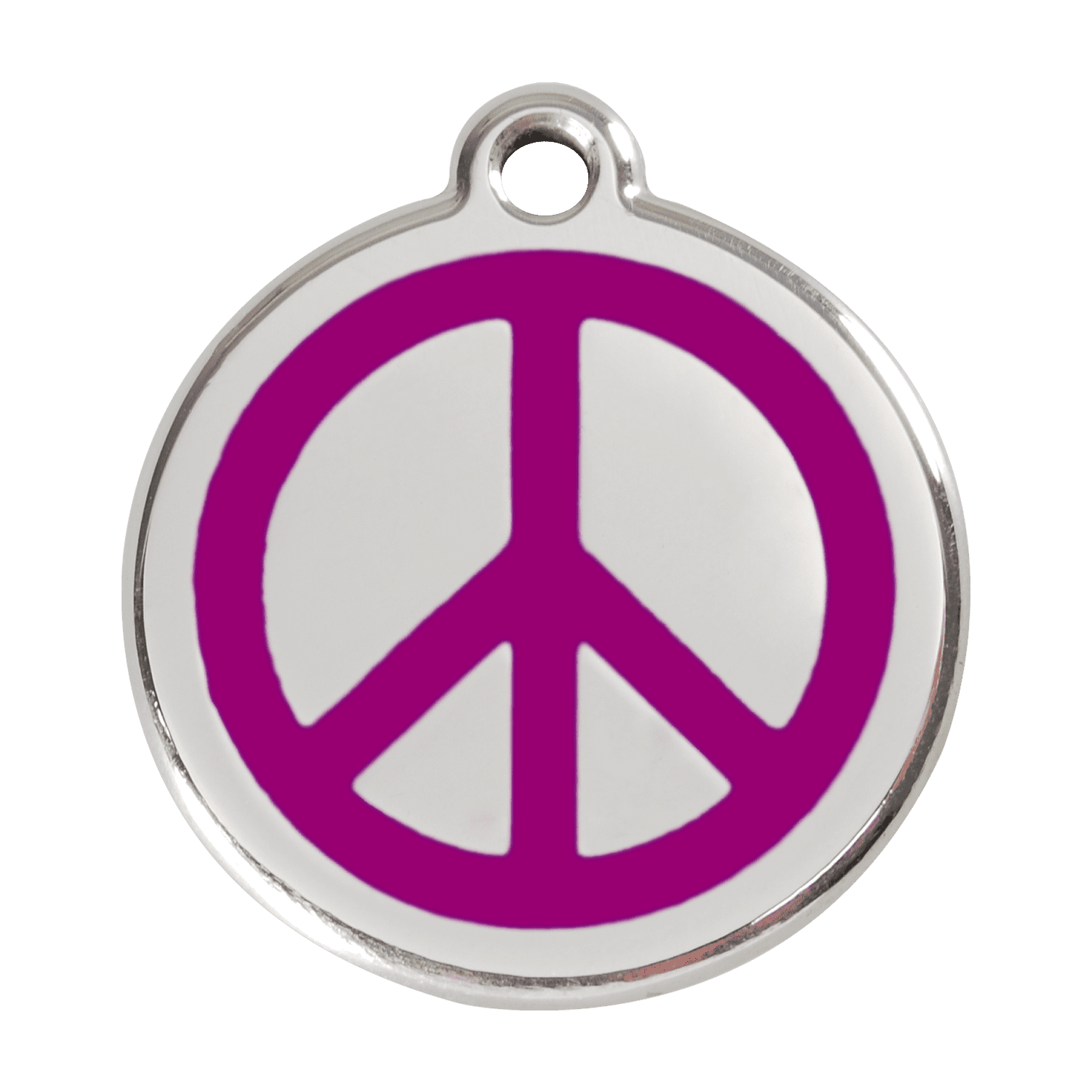 Vue avant - Médaille personnalisée pour chien - Red Dingo Émail et acier inoxydable - Motif Paix - Violet - Talla L