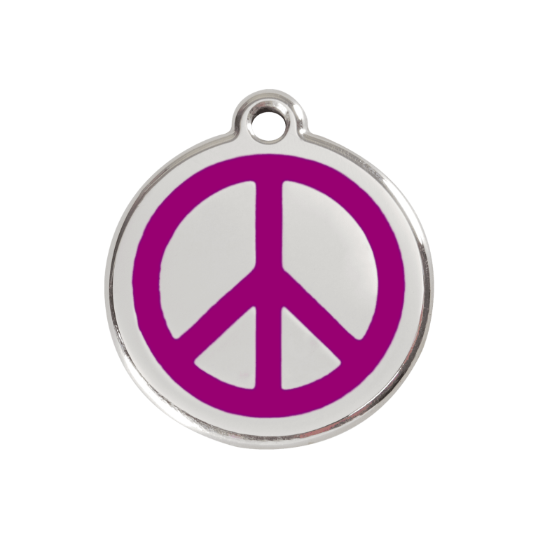 Vue avant - Médaille personnalisée pour chien ou chat - Red Dingo Émail et acier inoxydable - Motif Paix - Violet - Talla M