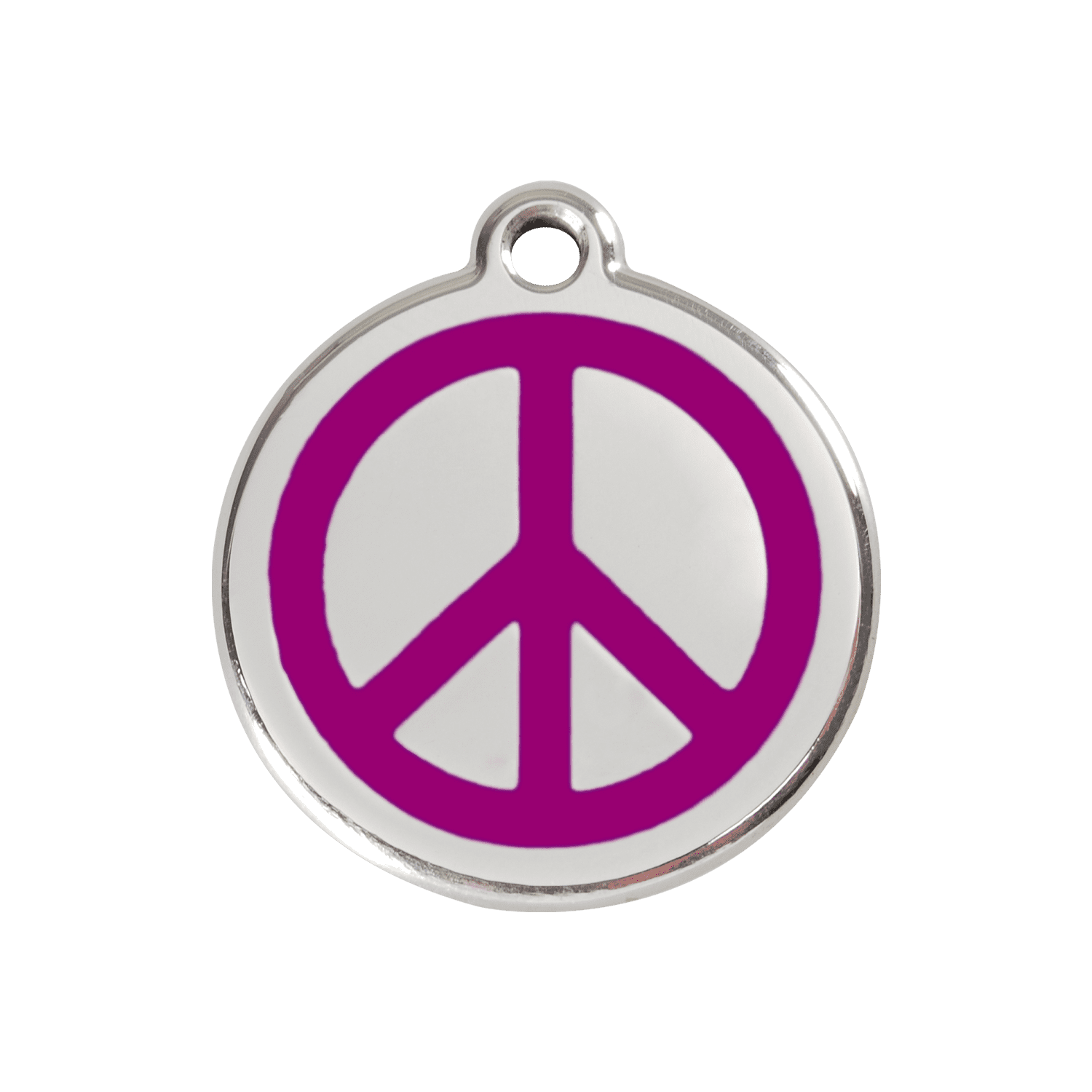 Vue avant - Médaille personnalisée pour chien ou chat - Red Dingo Émail et acier inoxydable - Motif Paix - Violet - Talla M