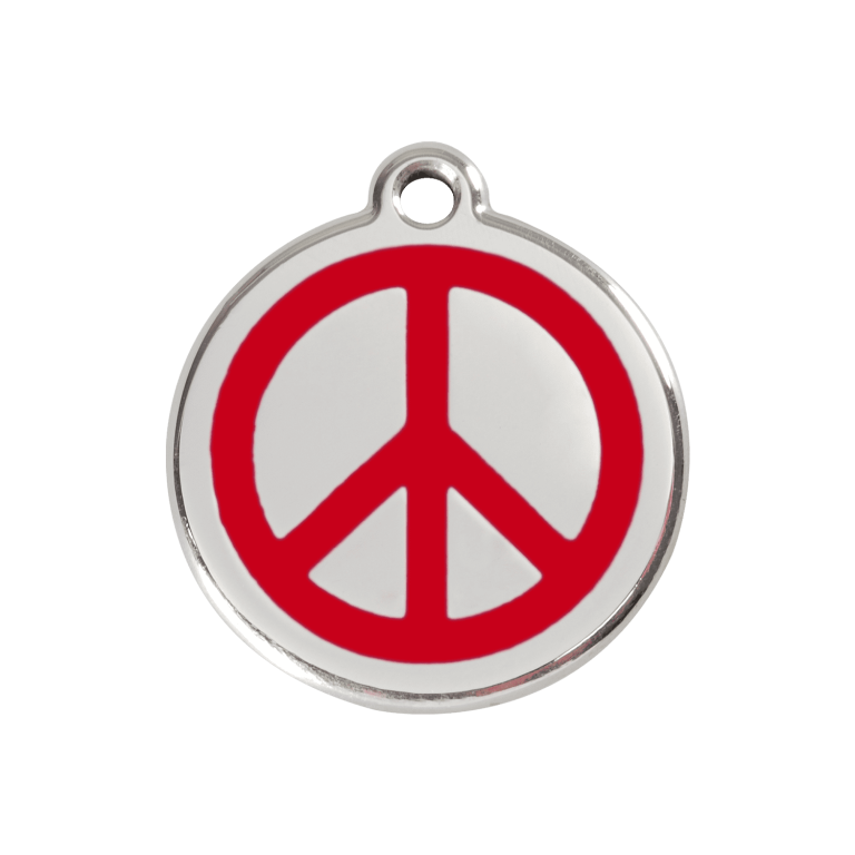 Vue avant - Médaille personnalisable pour chien Red Dingo Émail et acier inoxydable - Motif Paix - Rouge - Talla M