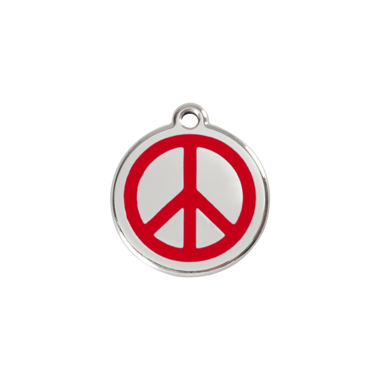 Vue avant - Médaille personnalisée pour chien/chat Red Dingo Émail/Acier inoxydable - Motif Paix - Rouge - Talla S