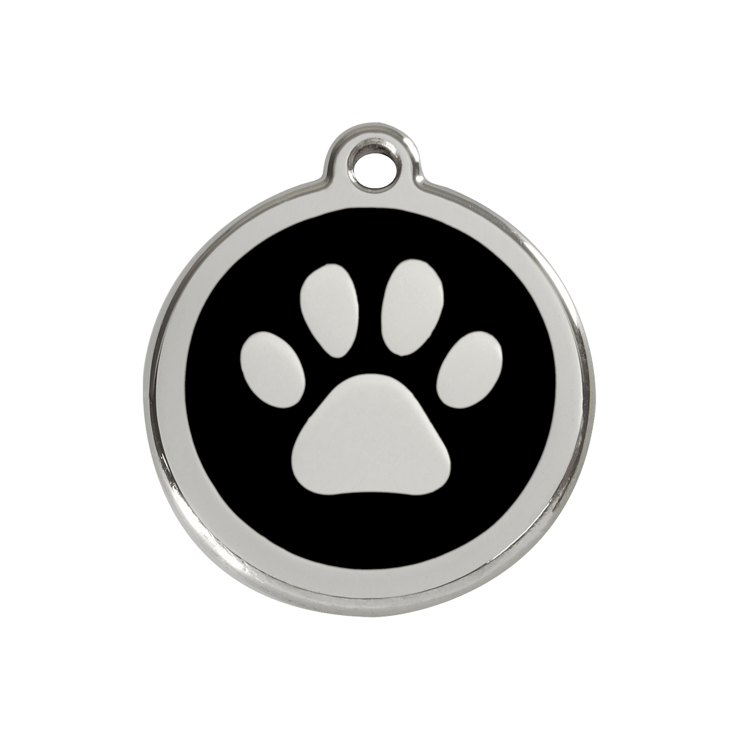 Vue avant - Médaille personnalisée pour chien ou chat Red Dingo Émail et acier inoxydable - Empreinte de patte - Noir - Talla M