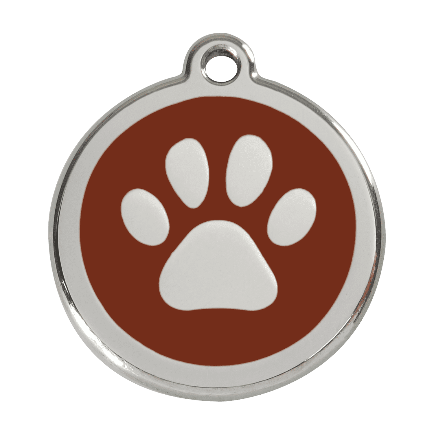 Vue avant - Médaille personnalisable pour chien Red Dingo en émail et acier inoxydable - Empreinte de patte - Brun - Talla L
